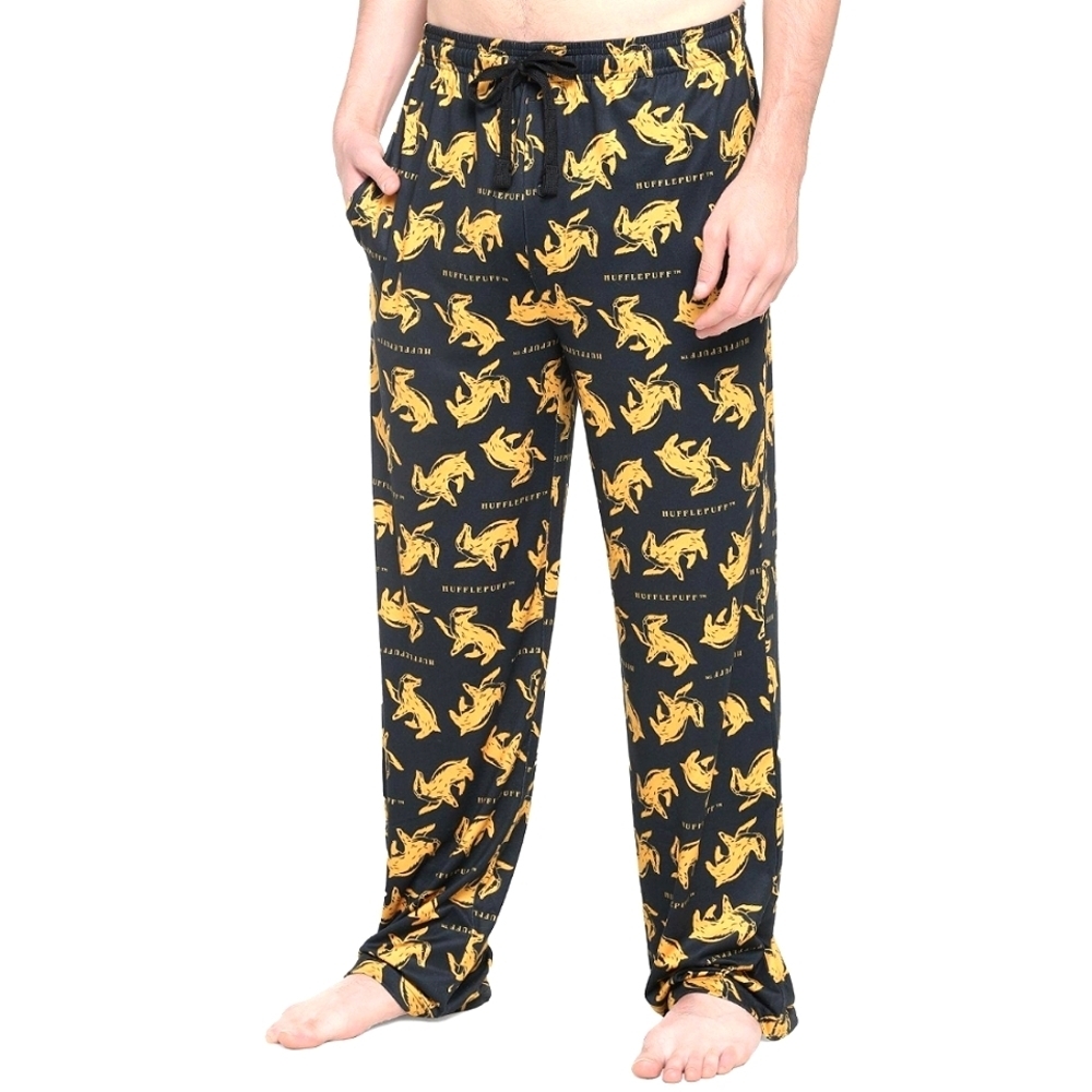 Hot Topic Men's Harry Potter Hufflepuff Black Yellow Stretch Sleep Pants Size  L